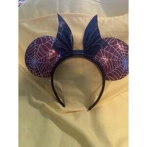 Handmade Disney Halloween Orange and Black Glitter Spiderweb Headband Ears